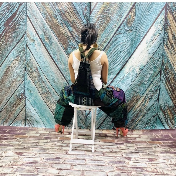 Handmade Baggy Hippy Patchwork Overall Jumpsuit - Picture 5 of 6